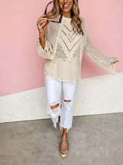 Cut Out Crochet Sweater Long Sleeve Knit Cover Up Top