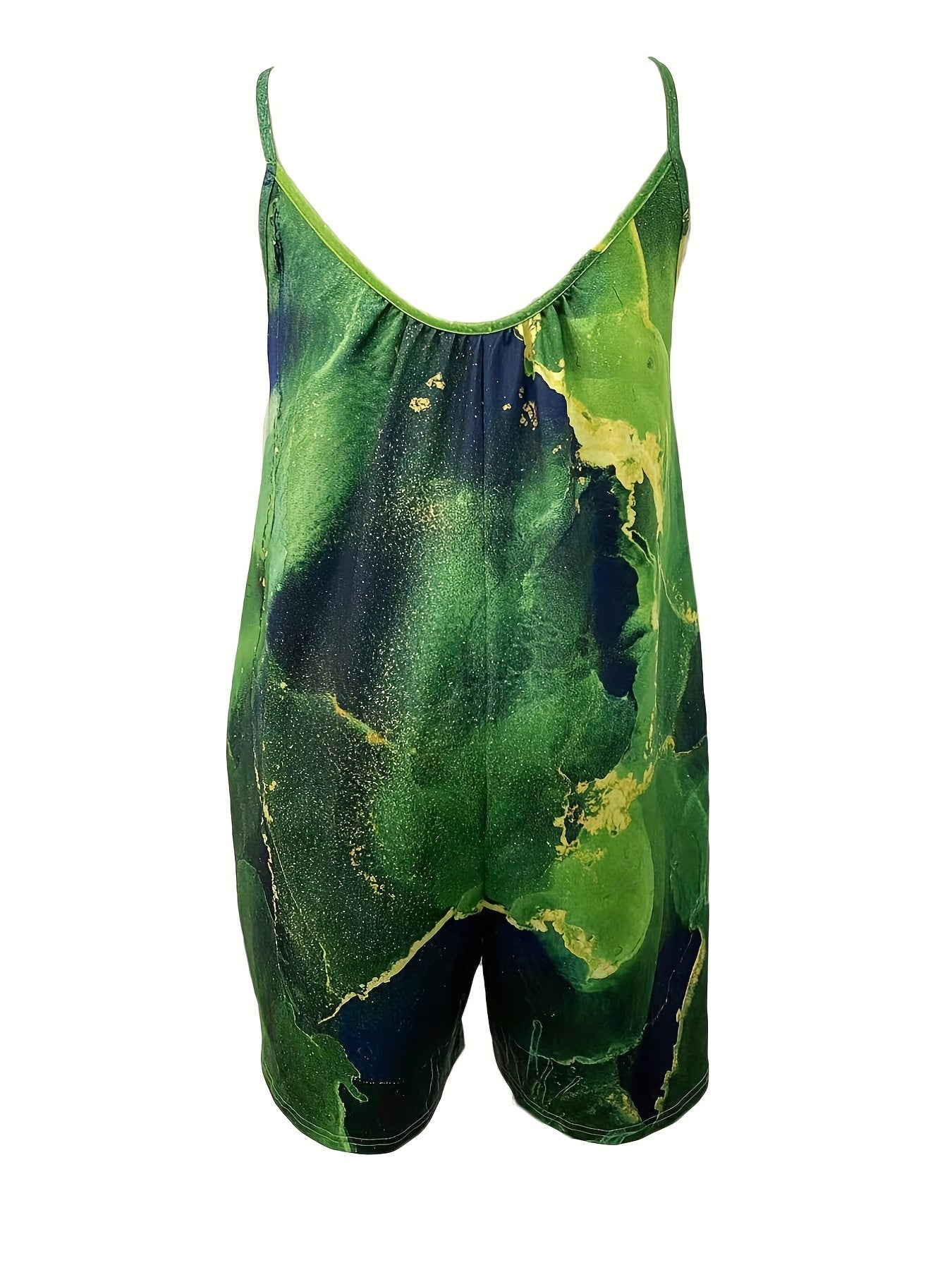 Marble Print Spaghetti Strap Romper Casual V Neck Sleeveless Romper