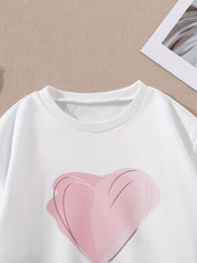 Girls Heart Print Sweatshirt Long Sleeve Pullover Top