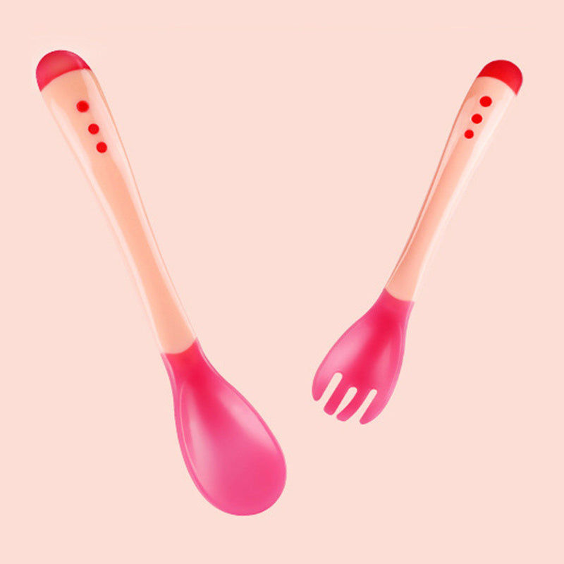 Baby Spoons & Forks Set Soft Silicone Tip Heat Sensitive Toddler Utensils