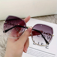 Oversized Rimless Sunglasses Women Rhinestone Chain Gradient Glasses UV400