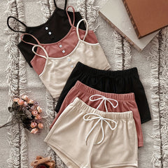 3-Piece Pajama Set: Cami Top & Lace Up Shorts