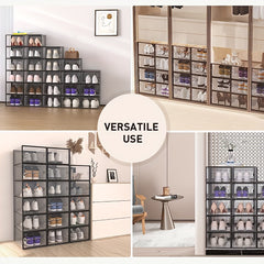 12pcs Clear Plastic Folding Shoes Box - Display Basket Dustproof Shoes Cabinet