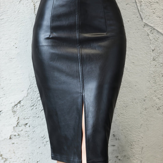 Sexy Leather Slim Slit Skirts Casual PU Bodycon Skirts