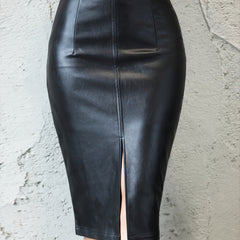 Sexy Leather Slim Slit Skirts Casual PU Bodycon Skirts