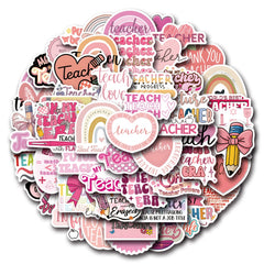 55pcs Pink Teacher Cartoon Stickers Set Vinyl Decals for Phones Laptops Water Bo