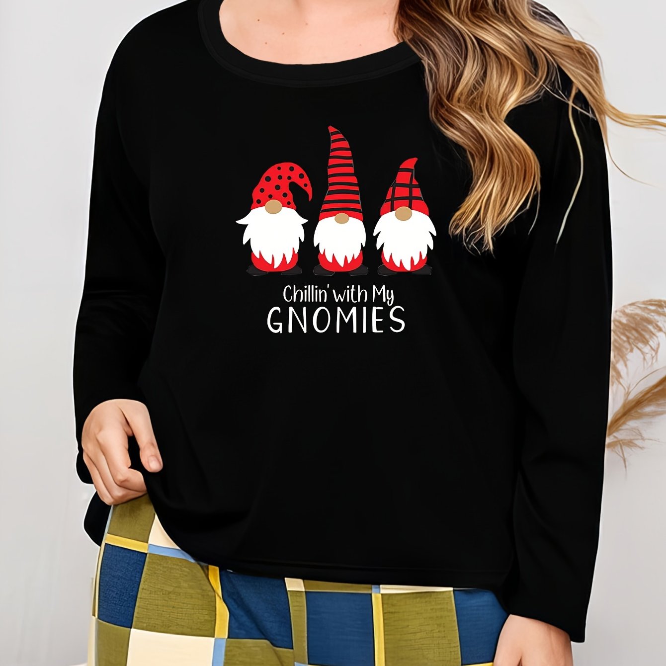 Women's Plus Dwarf & Slogan Print Loungewear Top