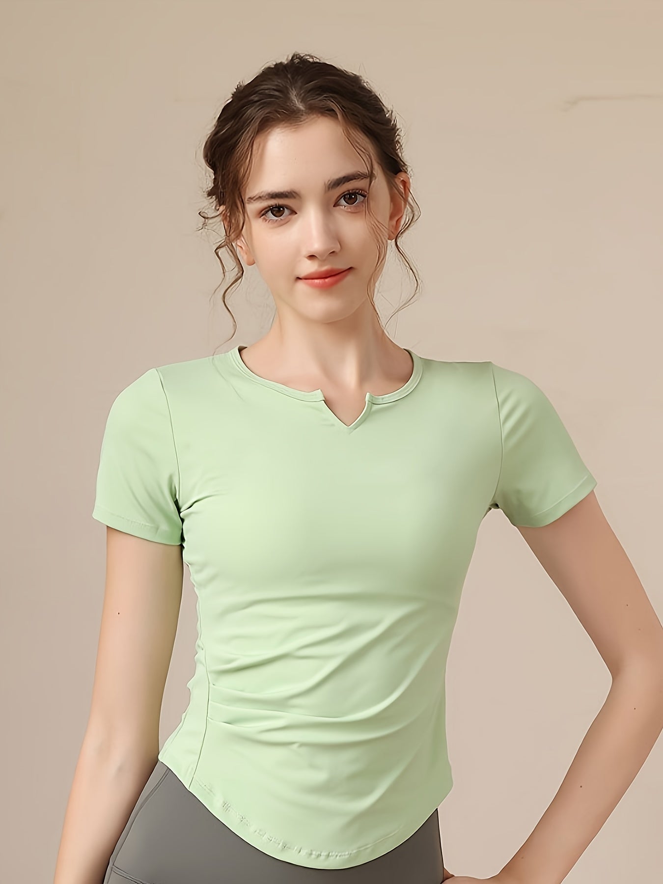 Solid Fitness Workout T-Shirt Quick Drying Sports Tee Women's Activewear