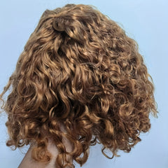 Short Curly Bob Fringe Human Hair Wigs with Bangs