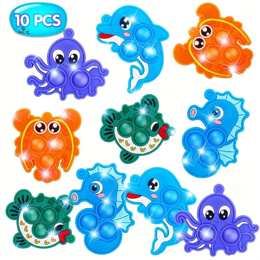 10pcs Sea Animal Silicone Pop Keychains Non Toxic Waterproof E