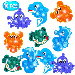 10pcs Sea Animal Silicone Pop Keychains Non Toxic Waterproof E