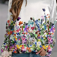 Floral Print Pullover Sweatshirt Long Sleeve Crew Neck Spring Fall Casual Swea