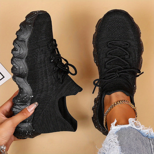 Women's Breathable Knit Sock Sneakers Lace Up Running Shoes