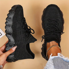 Women's Breathable Knit Sock Sneakers Lace Up Running Shoes