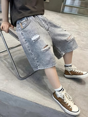 Boys Ripped Denim Jeans Shorts Pockets Casual Summer Kids Clothing