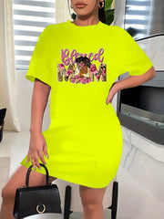 Casual Dress Women's Plus Cartoon Figure Print Short Sleeve Dress