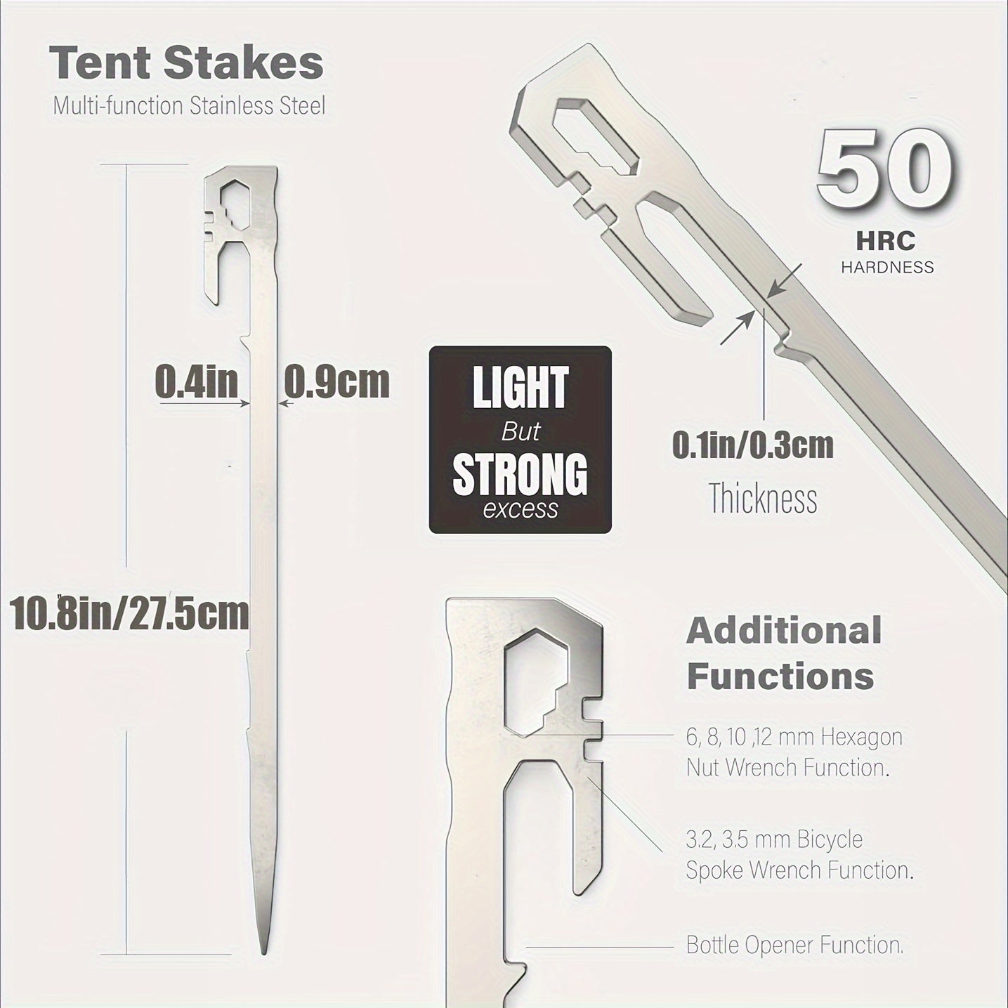 6PCS Tent Stakes Stainless Steel Heavy Duty Metal Pegs For Camping Backpacking
