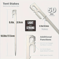 6PCS Tent Stakes Stainless Steel Heavy Duty Metal Pegs For Camping Backpacking