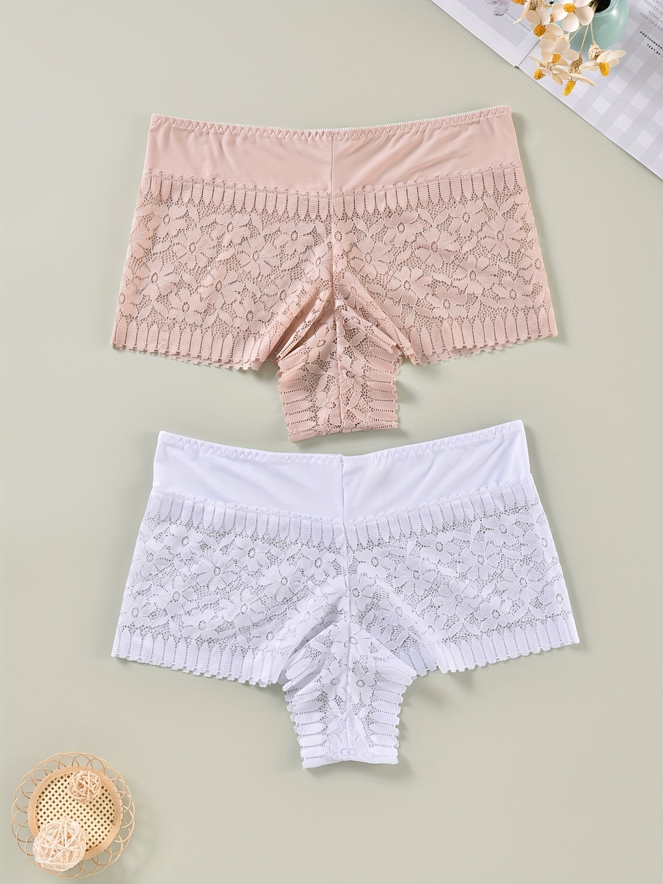 2 Pack Plus Size Lace High Rise Briefs Set