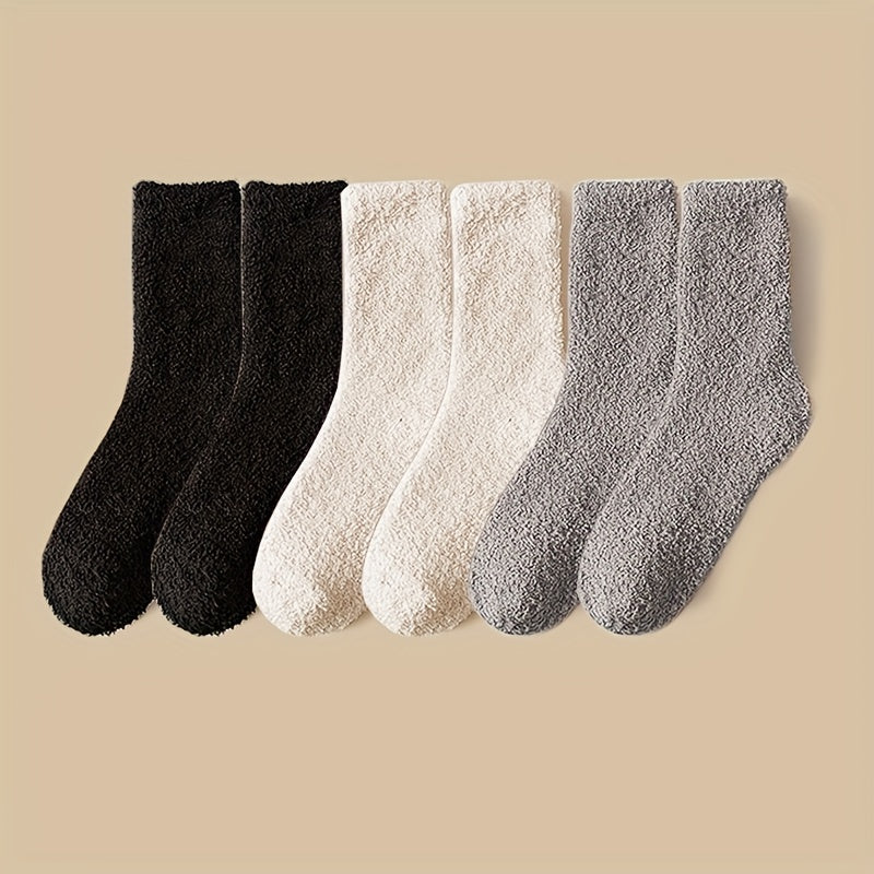 6 Pairs Solid Fuzzy Socks Cozy & Warm Home Floor Socks Women's Stockings