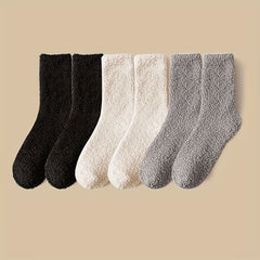 6 Pairs Solid Fuzzy Socks Cozy & Warm Home Floor Socks Women's Stockings