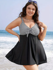 Colorblock Stripe Print Swimsuit Set