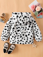 Kids' Cow Print Ear Fleece Hooded Coat For Girls And Boys