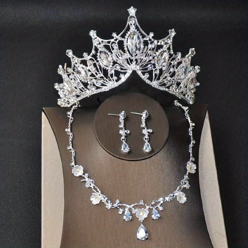 Baroque Crystal Bridal Jewelry Set Tiara Crown Earring Necklace