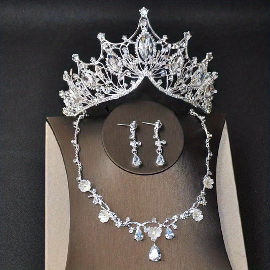 Baroque Crystal Bridal Jewelry Set Tiara Crown Earring Necklace