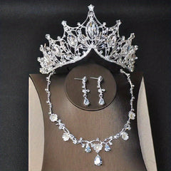 Baroque Crystal Bridal Jewelry Set Tiara Crown Earring Necklace
