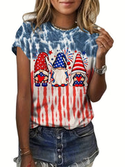Summer Tie Dye Star Lips Print Short Sleeve T-shirt Women's Tops