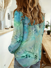 Floral Tie Dye Button Up Collar Shirt Top
