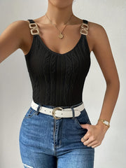 Solid Chain Knitted Tank Top Sleeveless Casual Tank Top