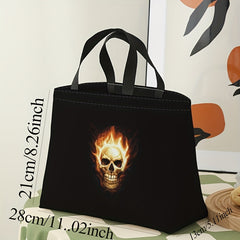 Halloween Flame Skull Insulated Lunch Bag - Large Capacity Waterproof