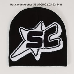 Classic Letter Jacquard Beanie Unisex Y2K Knitted Pullover Hat