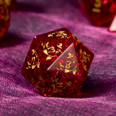 Halloween Red Glass Gem Dice with Exclusive Pumpkin Skull Carving Pattern