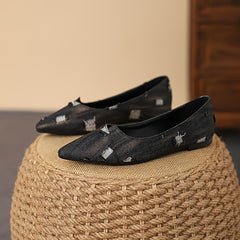 Women's Denim Point Toe Flats Lightweight Walking Shoes