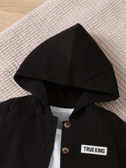 Boys Casual 3pcs Outfit T-shirt & Coat Top & Shorts Set