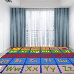 Alphabet Classroom Seating Rug Colorful Abc's Multicolor Border Area Rug