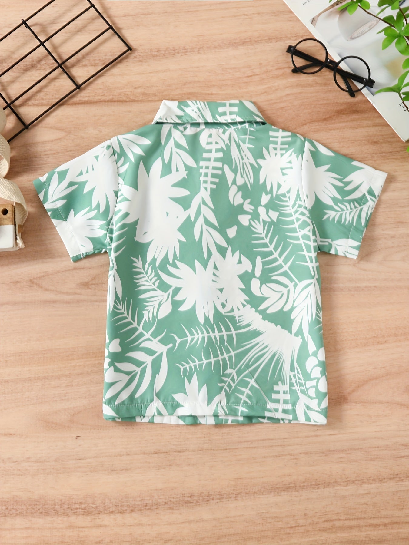 Boys Leaf Print Short Sleeves Shirt For Vacation Beach