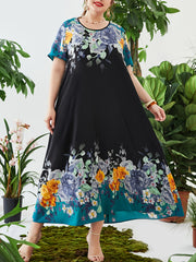 Floral Print Kaftan Dress Short Sleeve Maxi