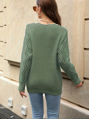 Colorblock Lace Panel V Neck Pullover Sweater