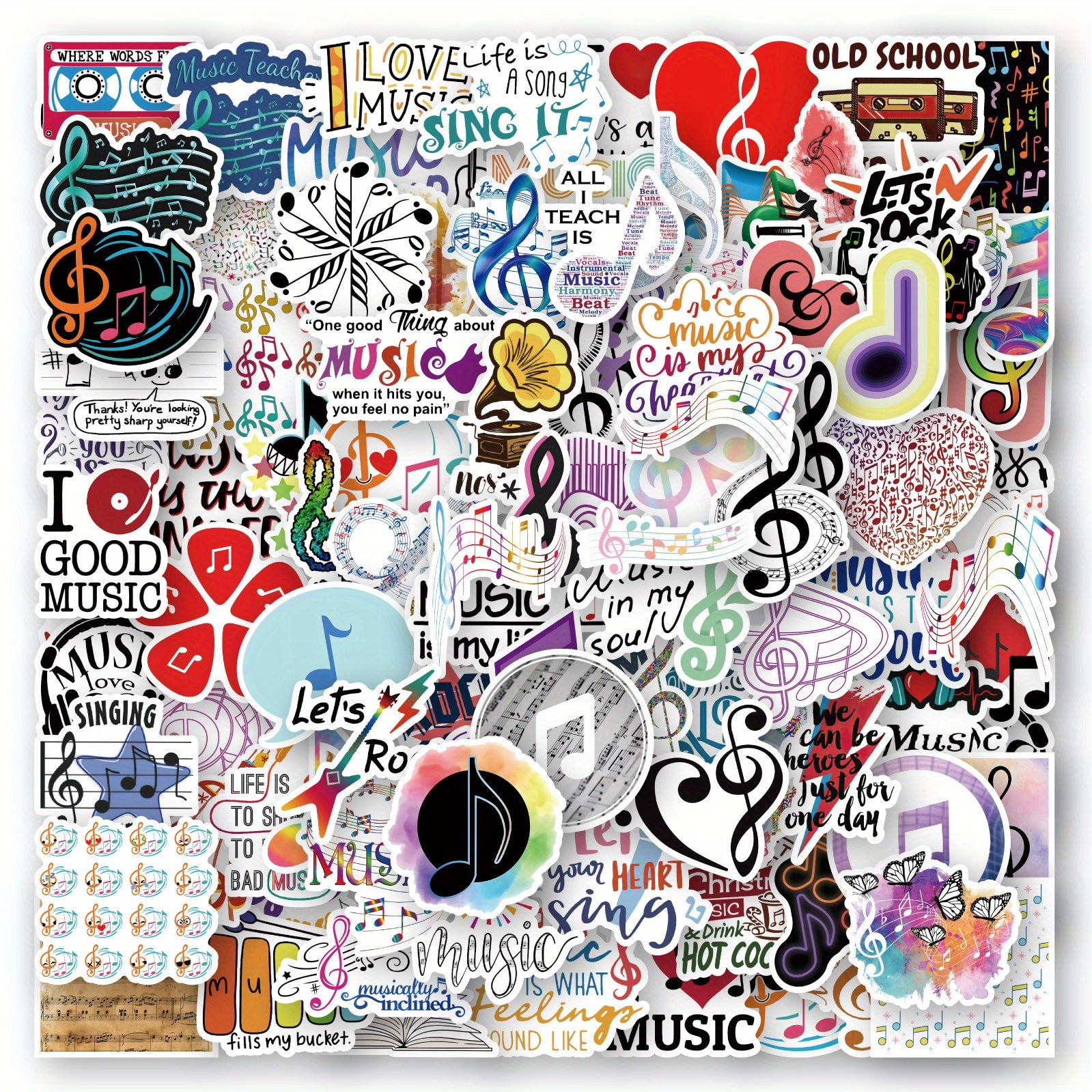 Music Themed Stickers for Water Bottles, Laptops, Guitars
