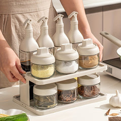 11pcs Seasoning Box Set with Tray - Salt Spice Sauce Jars w/ Storage Holder