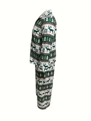 Plus Size Elk & Christmas Tree Print Loungewear Set