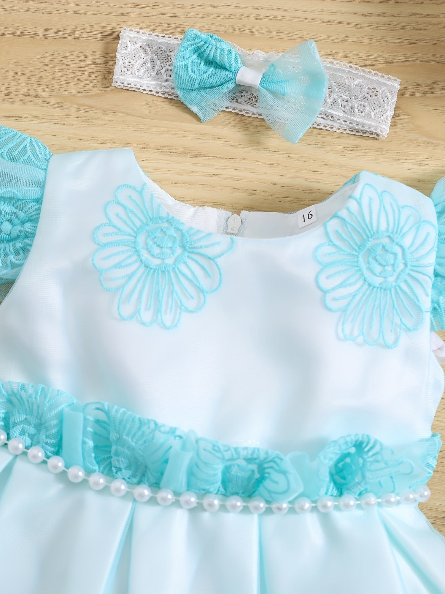2pcs Baby Girls Embroidered Flowers Ruffled Sleeves Mesh Dress Princess Dresses