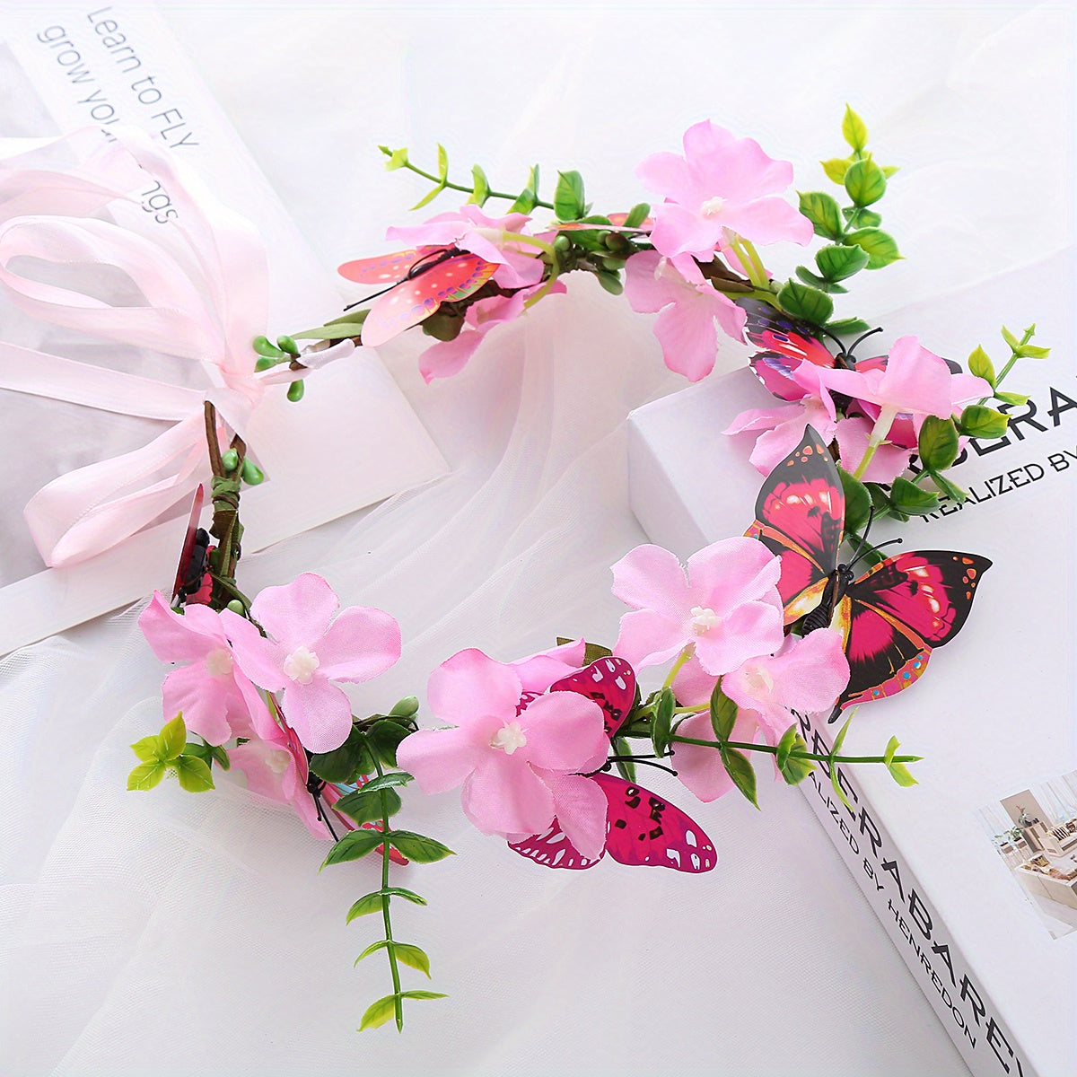 Butterfly Flower Wreath Headband for Girls