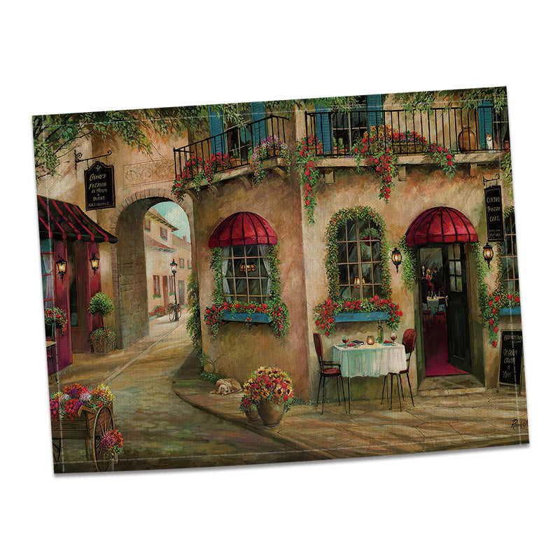 4pcs Vintage Street Pattern Placemat Linen Holiday Accessory