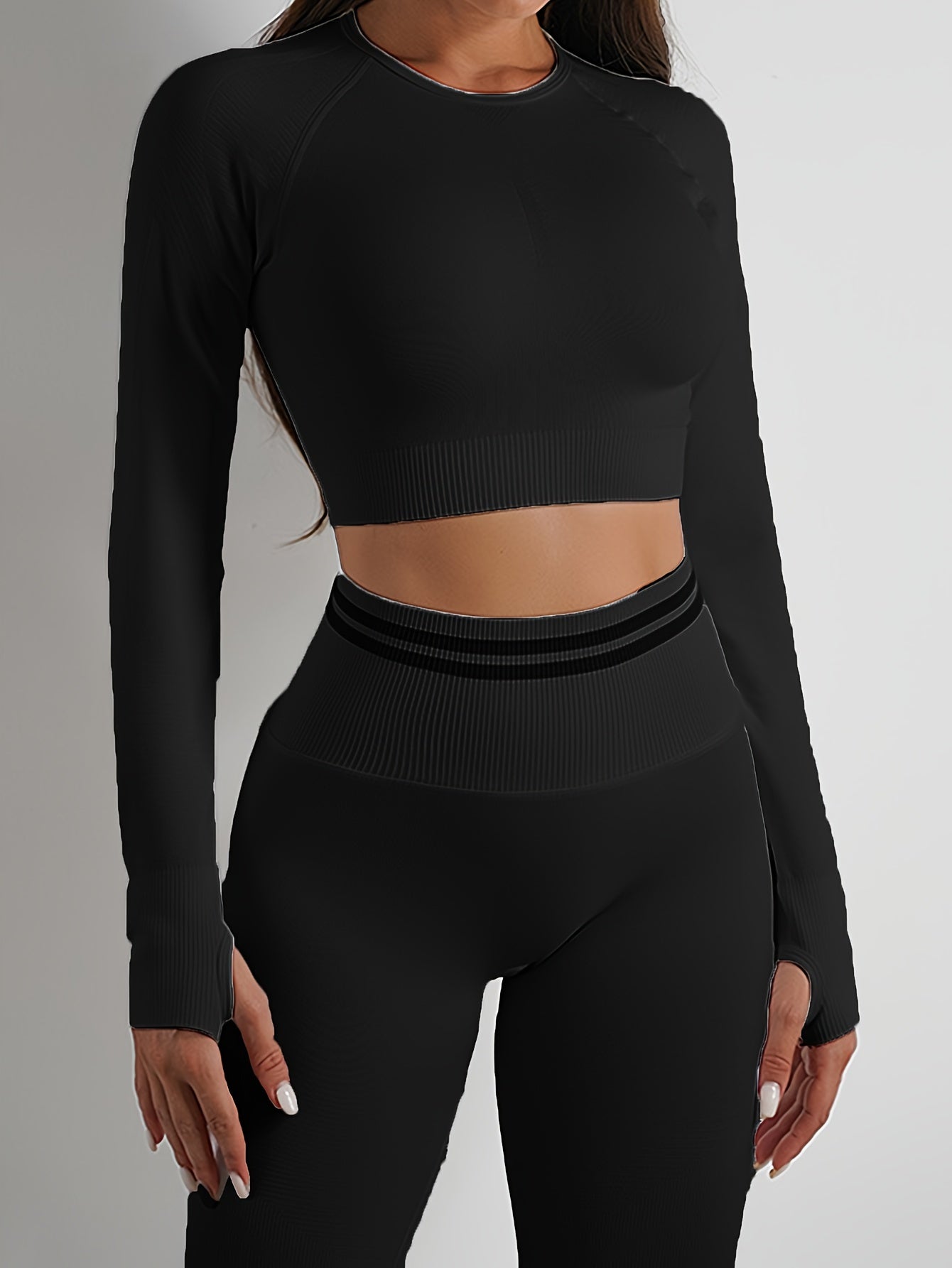 Solid Long Sleeve Hollow Yoga Top High Stretch Crop Running Fitness T shirt