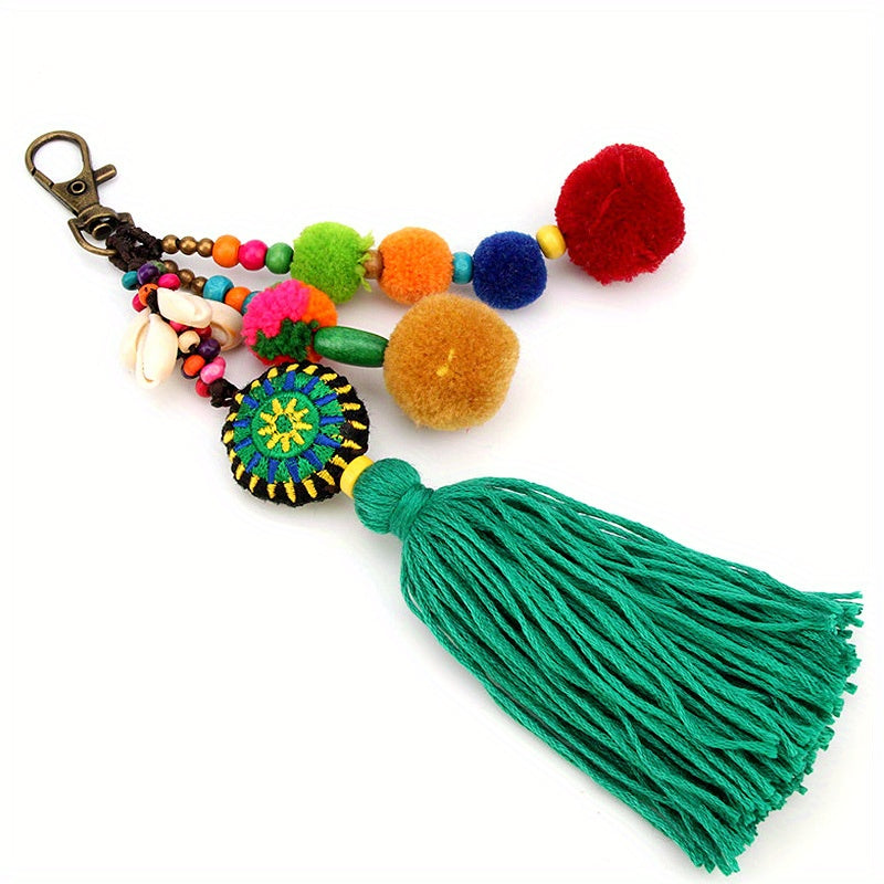 Boho Pom Pom Tassel Keychain Mexican Key Ring Bag Charm